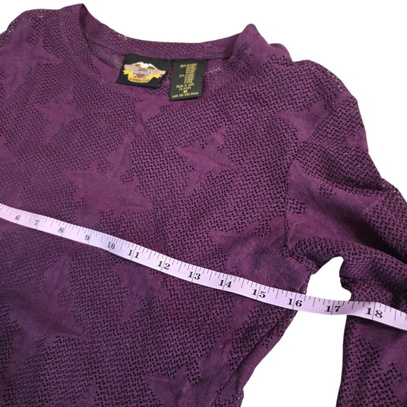 Vintage Harley Davidson Lace Top Medium Purple Long Sleeve 90s mesh sheer - Picture 6 of 7